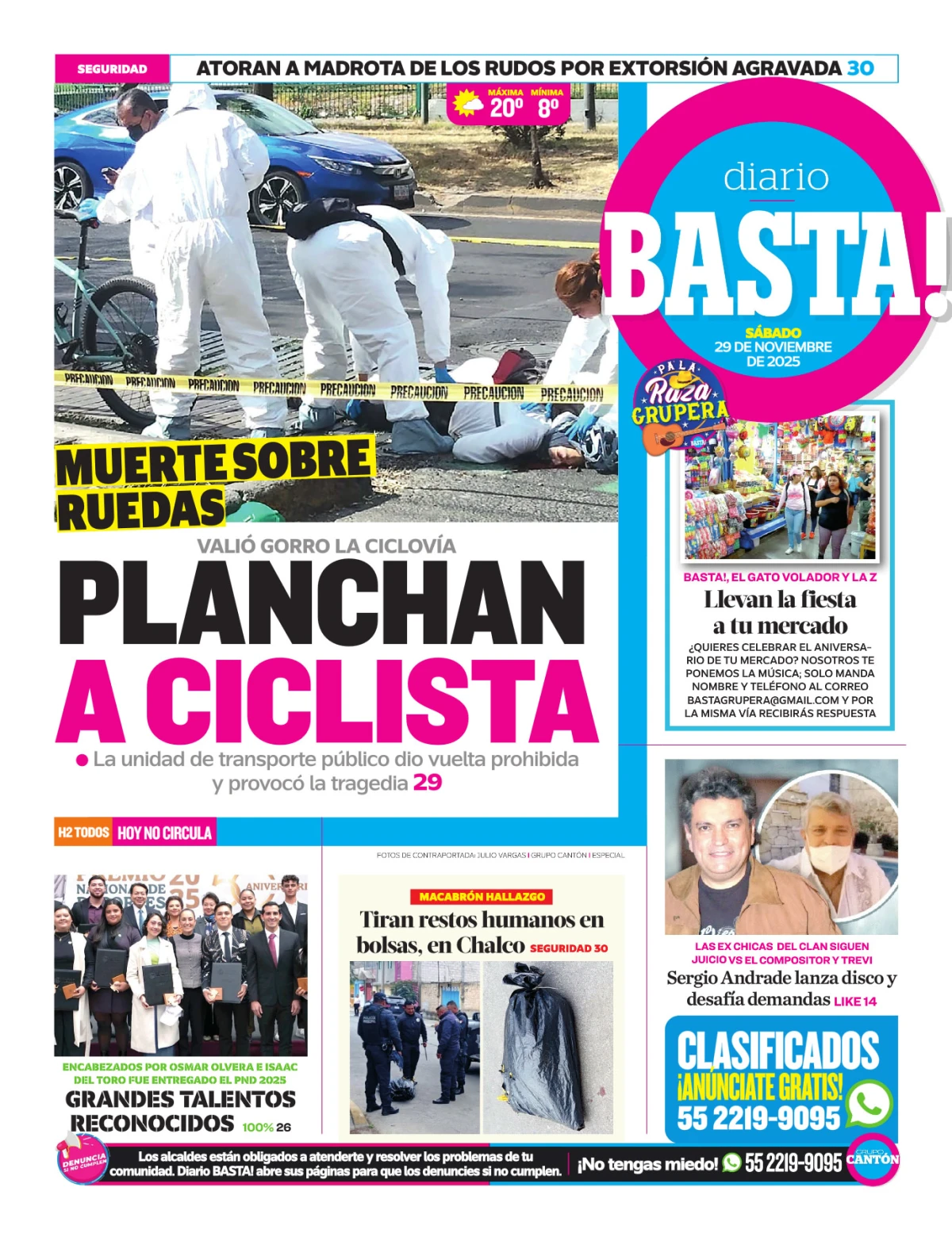 Portada de Basta! (contraportada) del sábado, 29 de noviembre de 2025