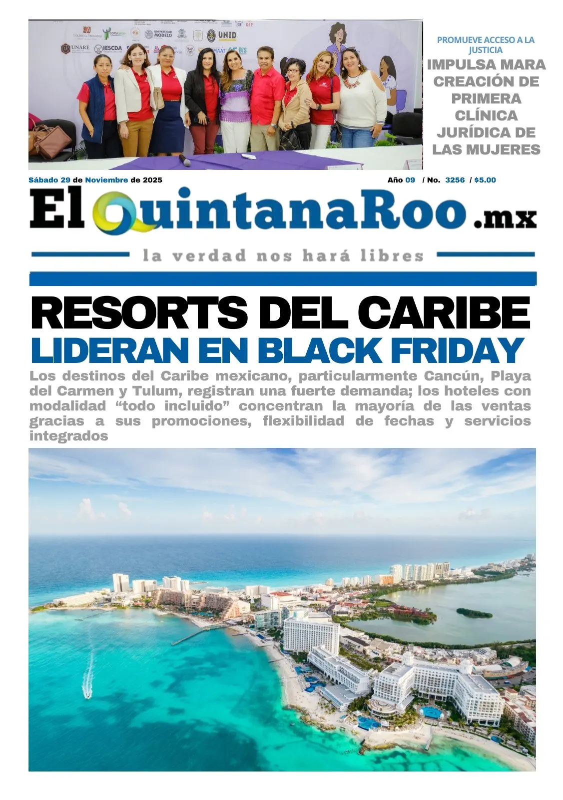 Portada de El Quintana Roo (portada) del sábado, 29 de noviembre de 2025