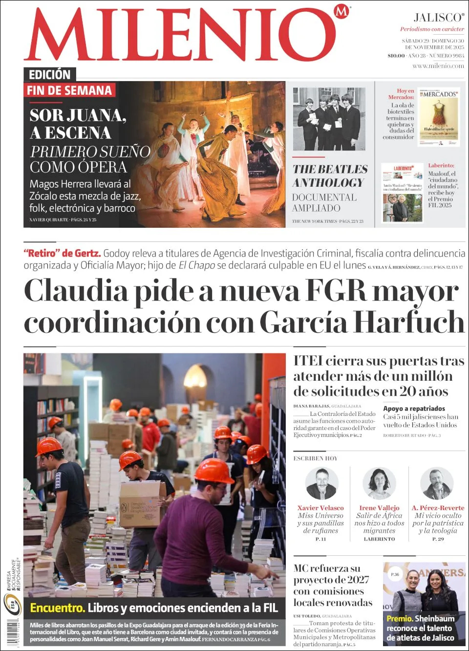 Portada de Milenio Jalisco del sábado, 29 de noviembre de 2025
