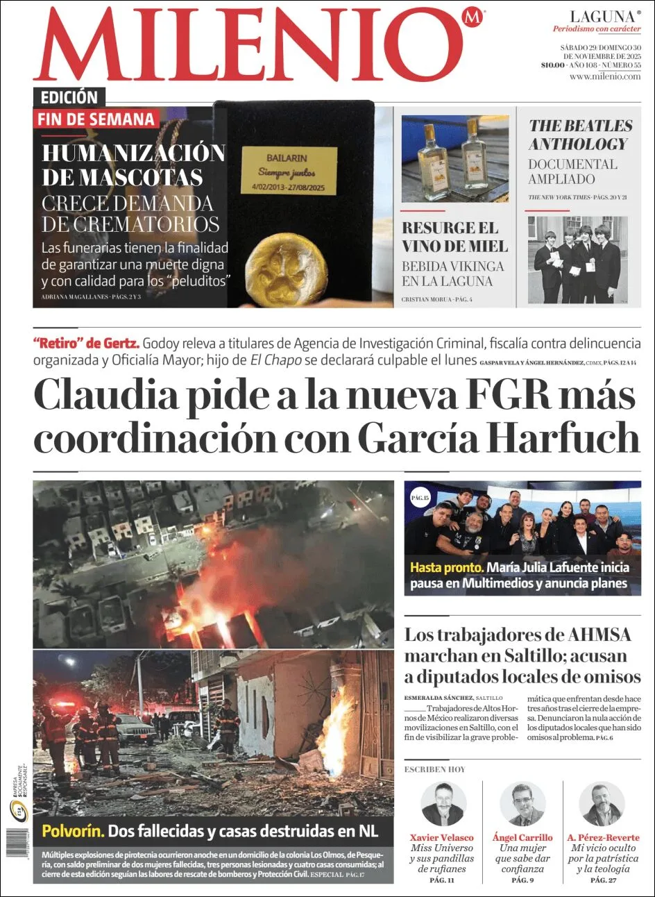 Portada de Milenio Laguna del sábado, 29 de noviembre de 2025