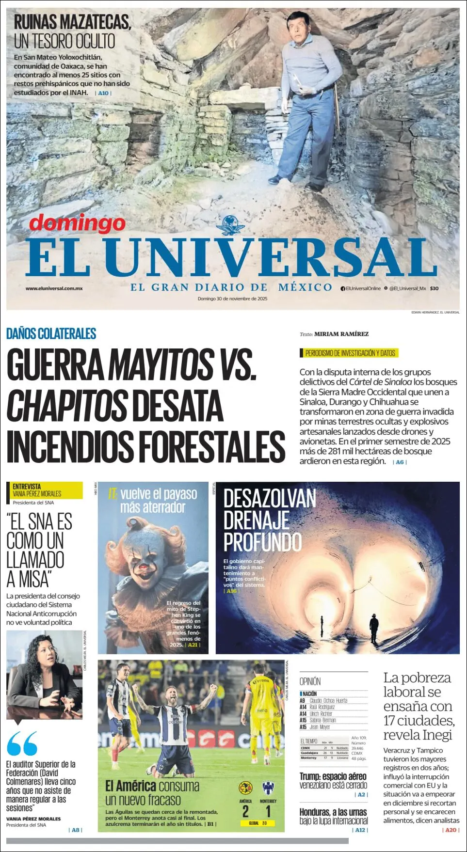 Portada de El Universal del domingo, 30 de noviembre de 2025
