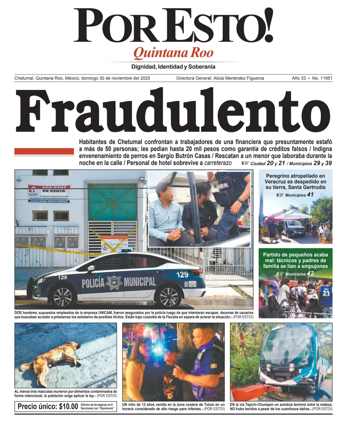 Portada de Por Esto (quintana Roo Chetumal) del domingo, 30 de noviembre de 2025