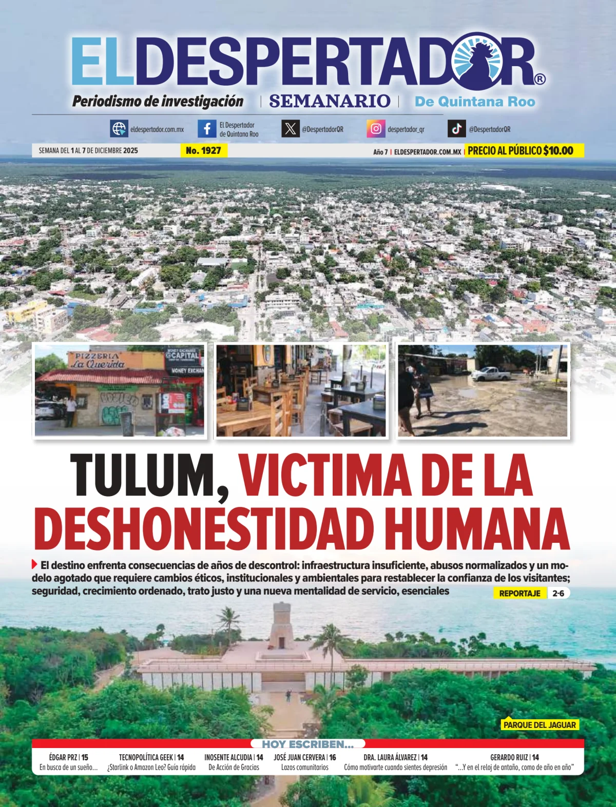 Portada de El Despertador de Quintana Roo del lunes, 1 de diciembre de 2025