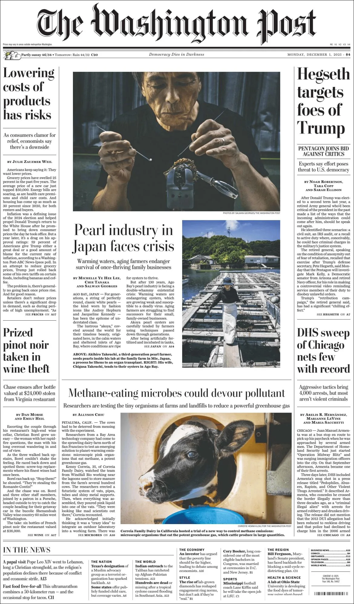 Portada de The Washington Post del lunes, 1 de diciembre de 2025