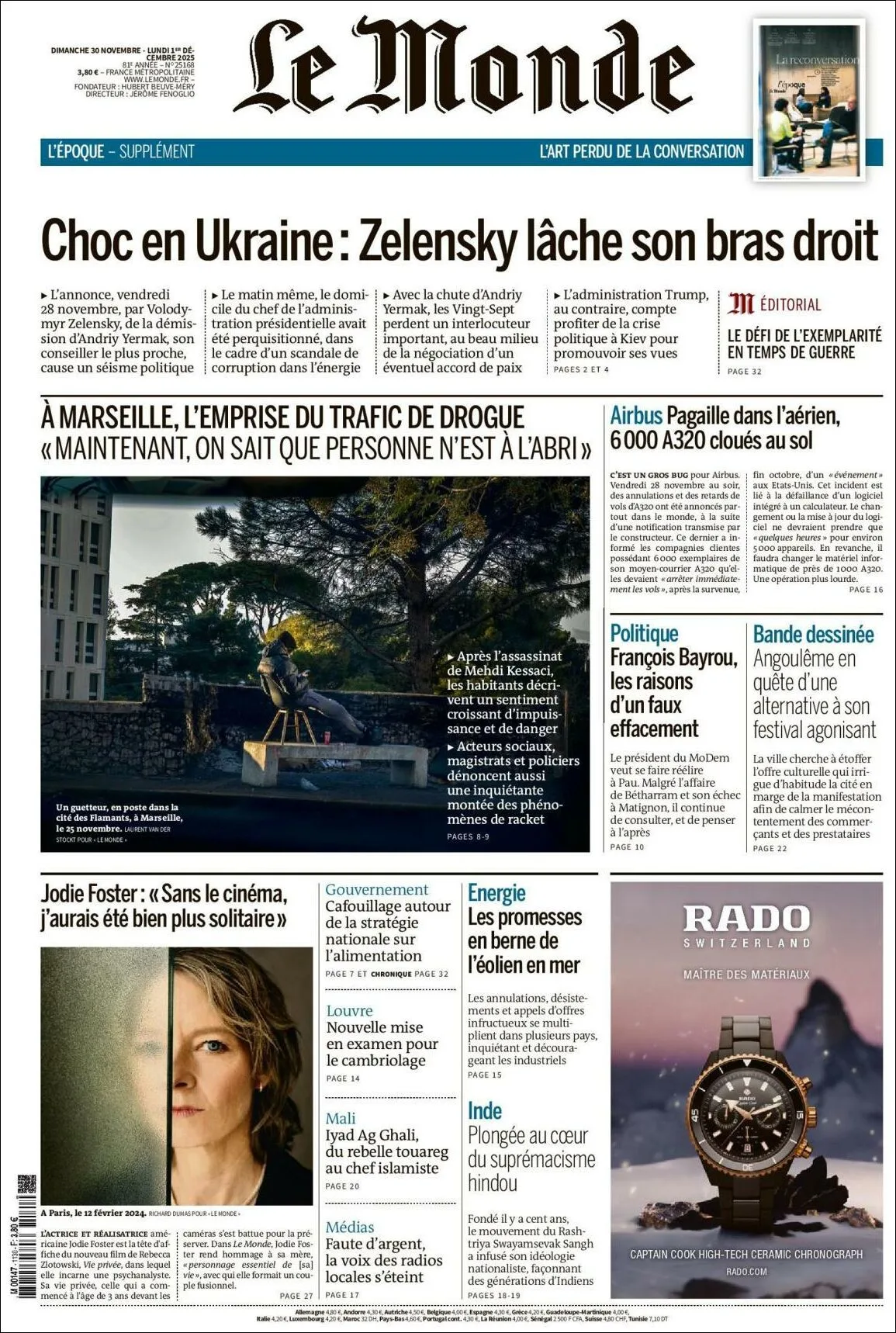 Portada de Le Monde del lunes, 1 de diciembre de 2025