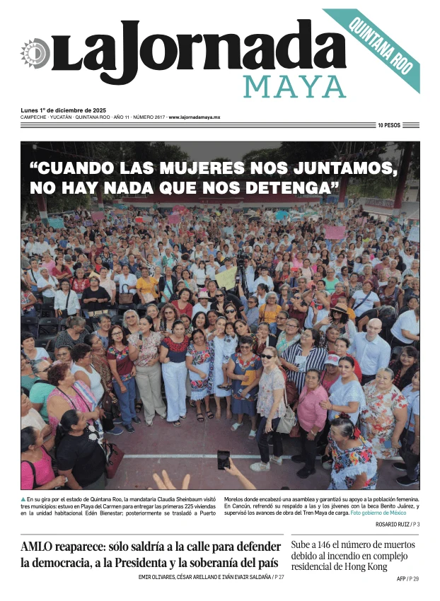 Portada de La Jornada Maya Quintana Roo del lunes, 1 de diciembre de 2025