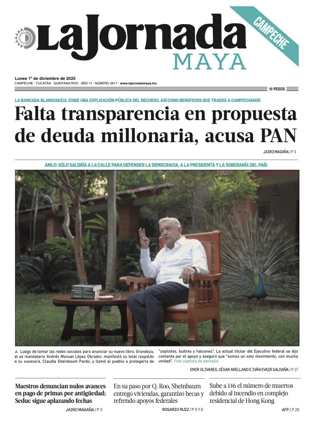 Portada de La Jornada Maya Campeche del lunes, 1 de diciembre de 2025
