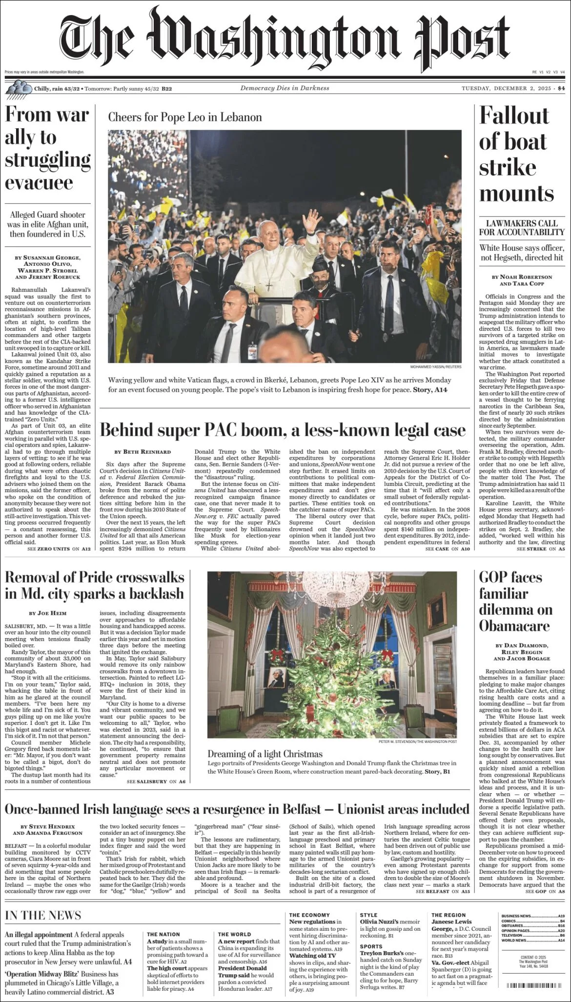 Portada de The Washington Post del martes, 2 de diciembre de 2025