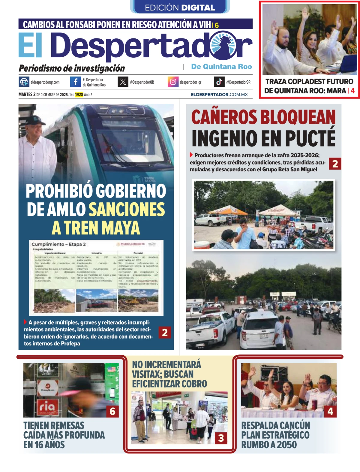 Portada de El Despertador de Quintana Roo del martes, 2 de diciembre de 2025