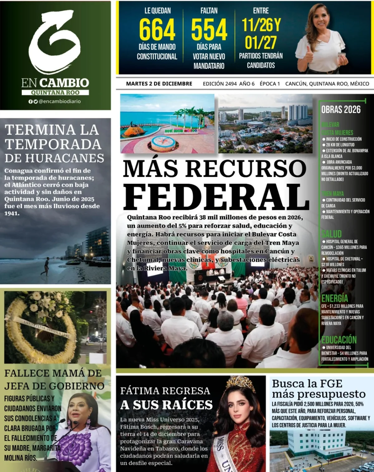 Portada de En Cambio - Quintana Roo (portada) del martes, 2 de diciembre de 2025
