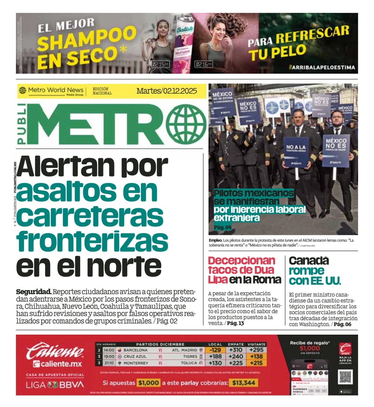 Portada de Publimetro Nacional del martes, 2 de diciembre de 2025
