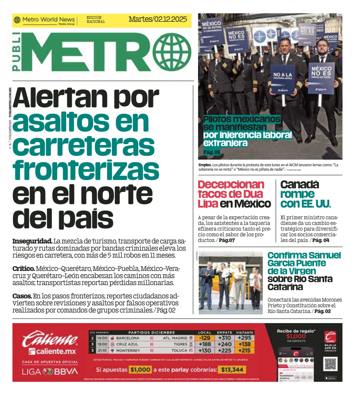 Portada de Publimetro Monterrey del martes, 2 de diciembre de 2025