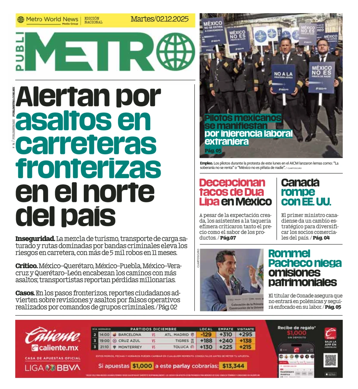 Portada de Publimetro Puebla del martes, 2 de diciembre de 2025