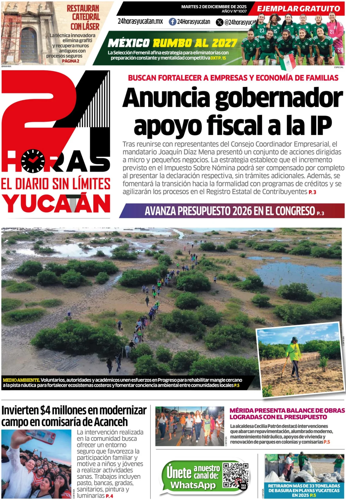 Portada de 24 Horas Yucatan del martes, 2 de diciembre de 2025