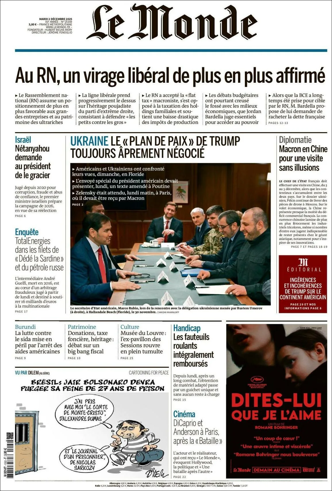 Portada de Le Monde del martes, 2 de diciembre de 2025