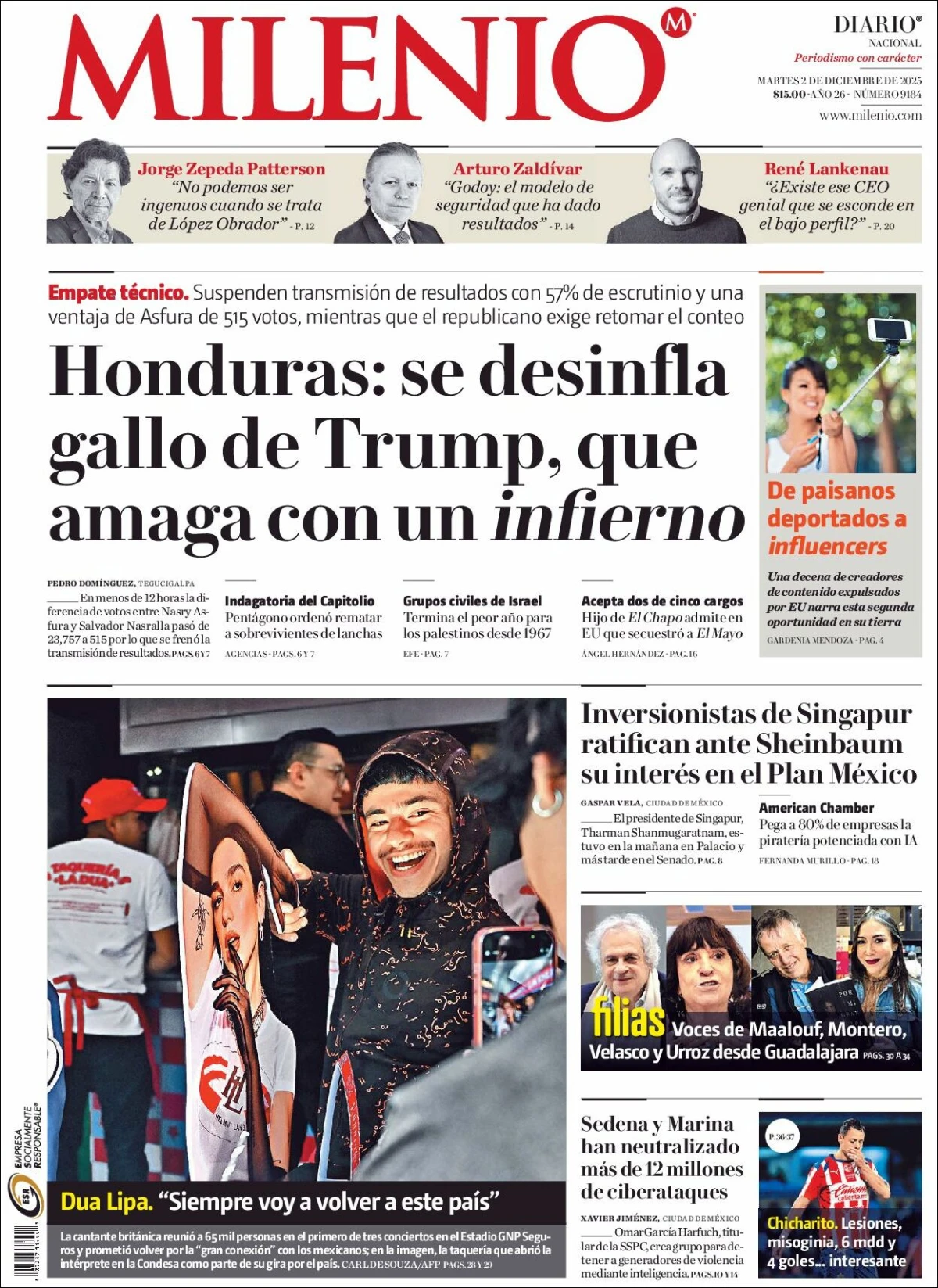 Portada de Milenio del martes, 2 de diciembre de 2025