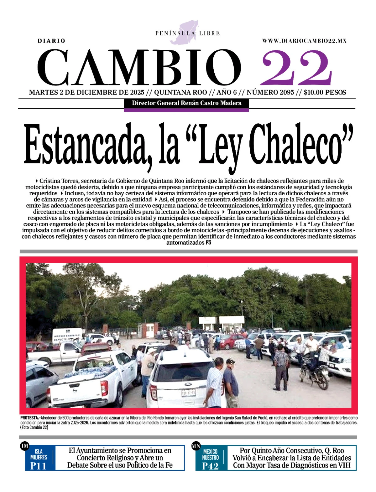 Portada de Diario Cambio 22 (portada) del martes, 2 de diciembre de 2025