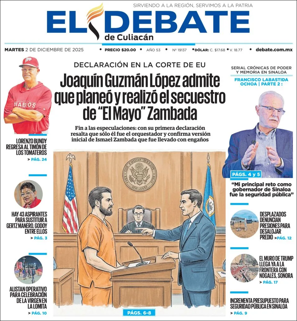 Portada de El Debate de Culiacan del martes, 2 de diciembre de 2025