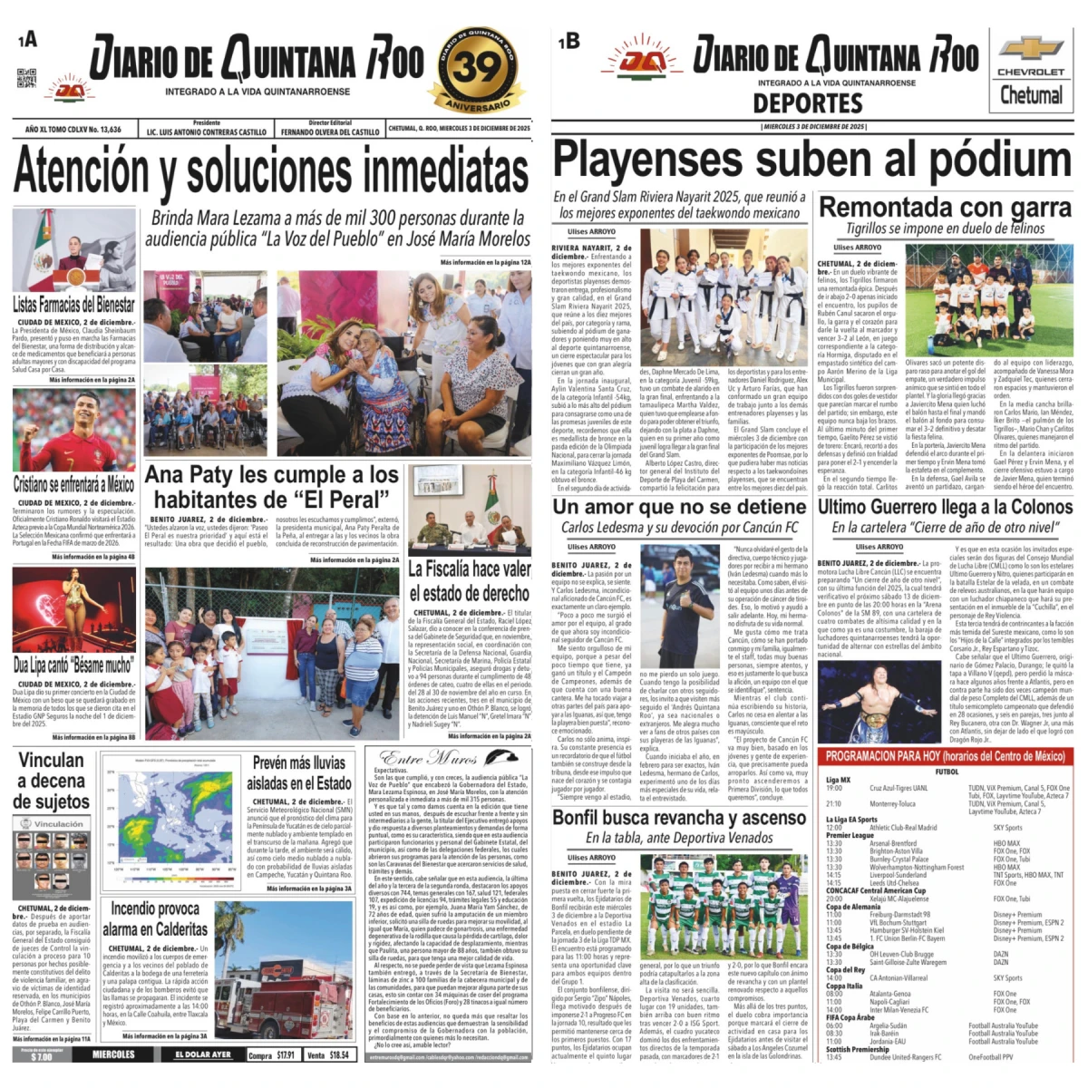 Portada de Diario de Quintana Roo (portada)