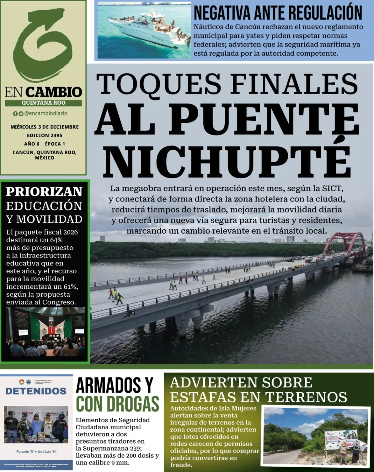 Portada de En Cambio - Quintana Roo (contraportada) del miércoles, 3 de diciembre de 2025