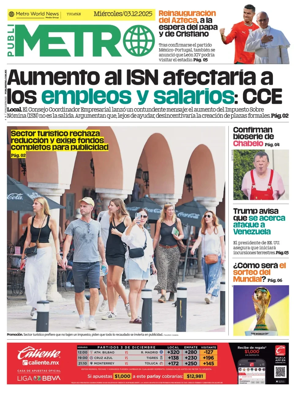 Portada de Publimetro Merida del miércoles, 3 de diciembre de 2025