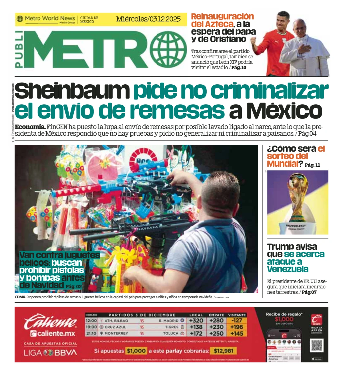 Portada de Publimetro Nacional del 2025-12-03