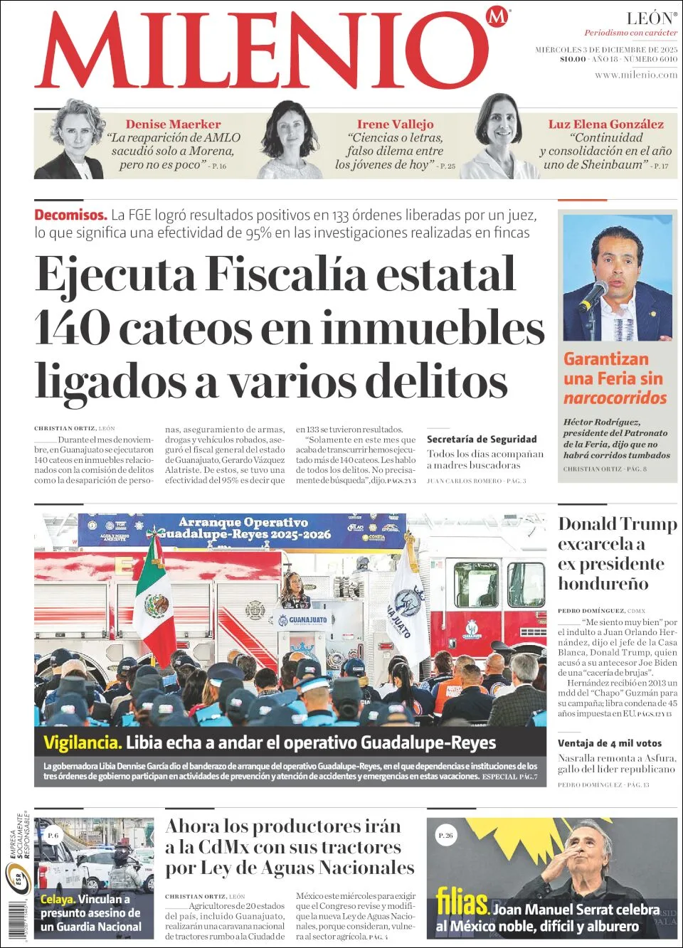 Portada de Milenio Leon del miércoles, 3 de diciembre de 2025