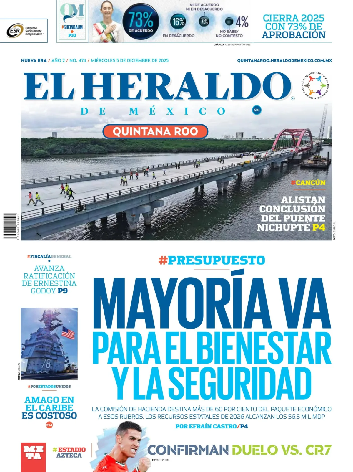 Portada de El Heraldo de Mexico - Quintana Roo