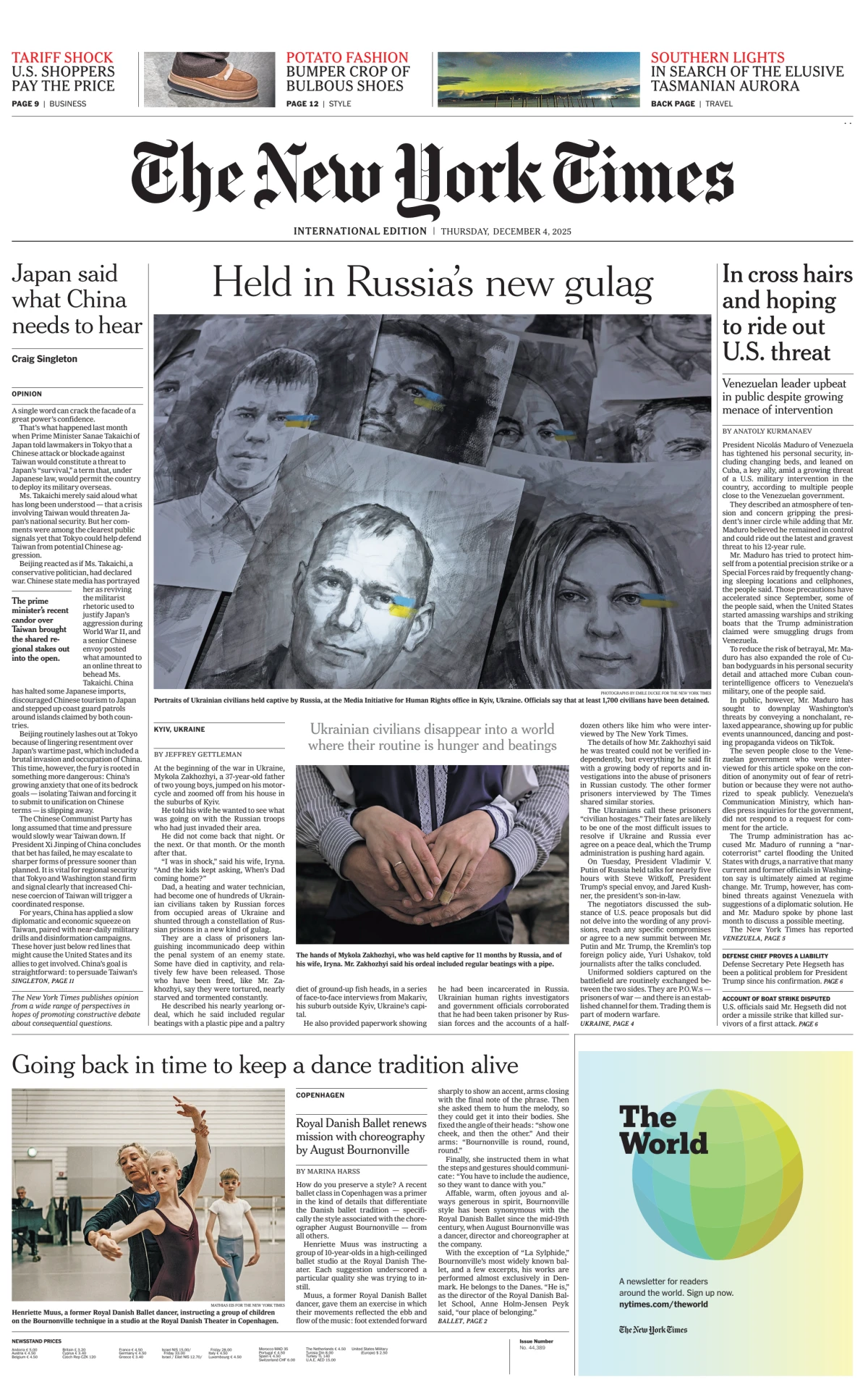 Portada de The New York Times (international) del jueves, 4 de diciembre de 2025