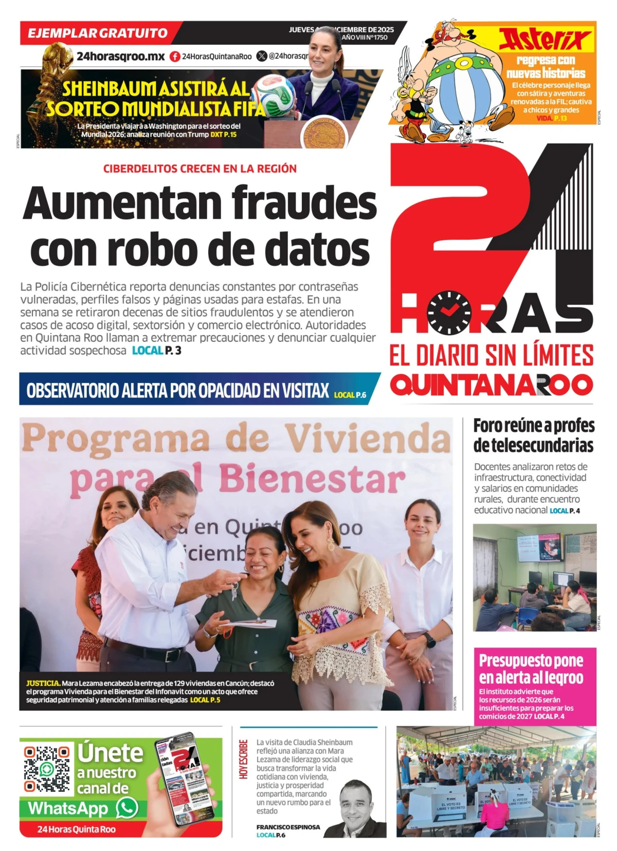 Portada de 24 Horas Quintana Roo del jueves, 4 de diciembre de 2025