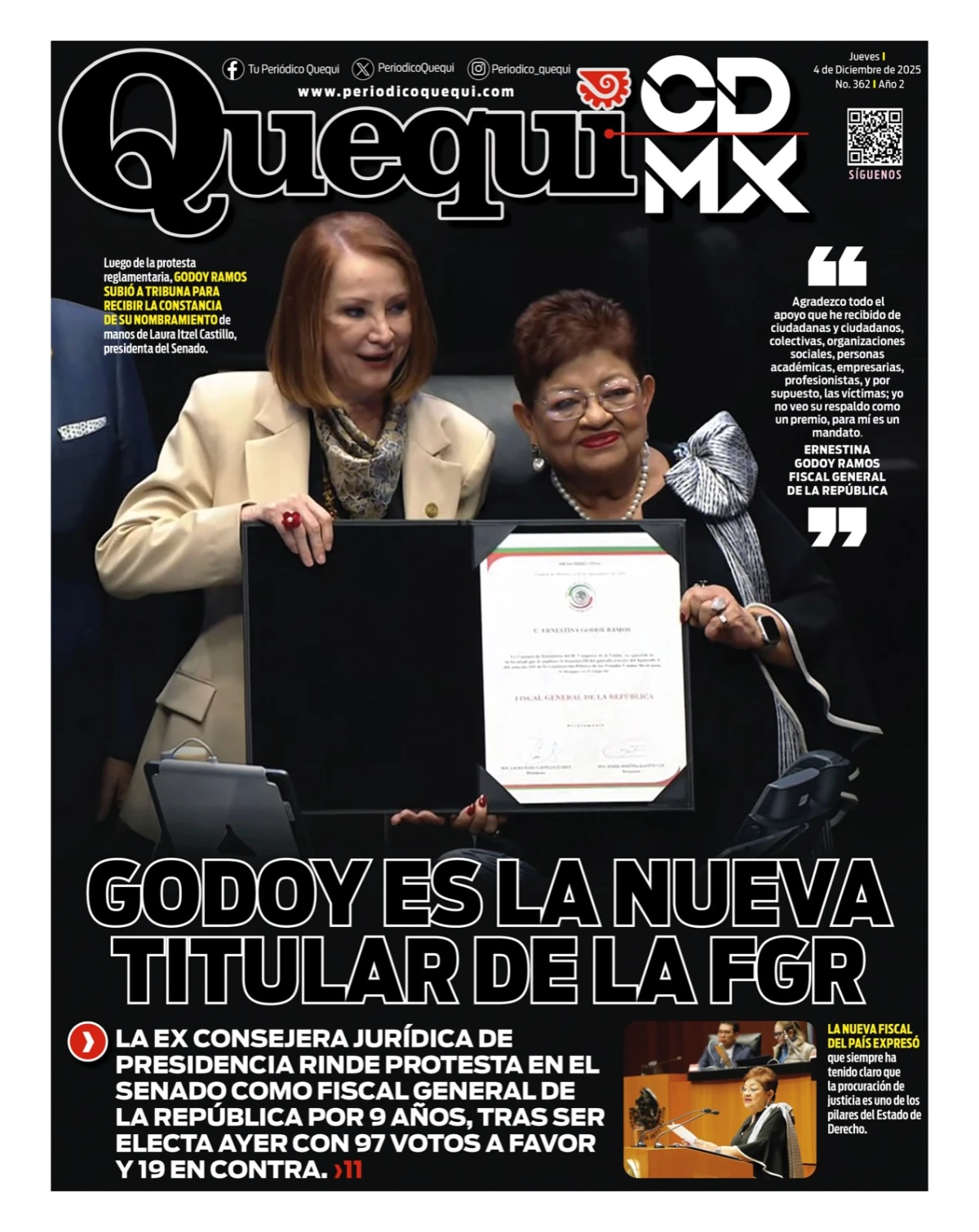 Portada de Quequi CDMX del jueves, 4 de diciembre de 2025
