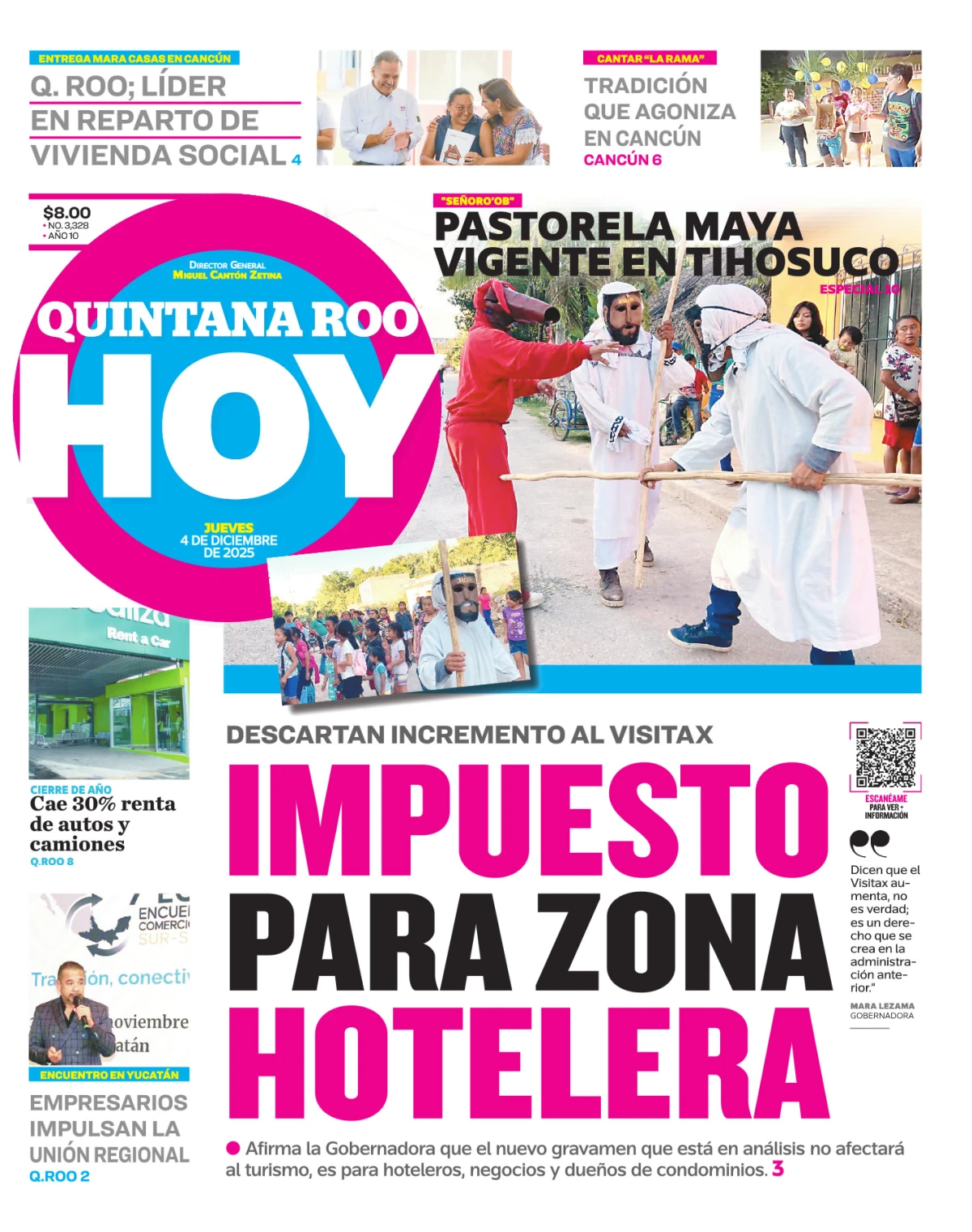 Portada de Quintana Roo Hoy (portada) del jueves, 4 de diciembre de 2025