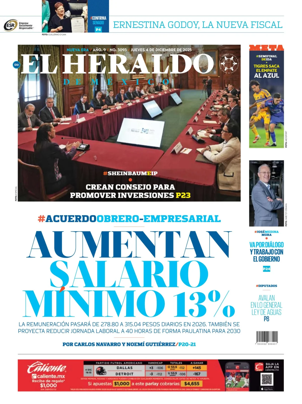 Portada de El Heraldo de Mexico del jueves, 4 de diciembre de 2025