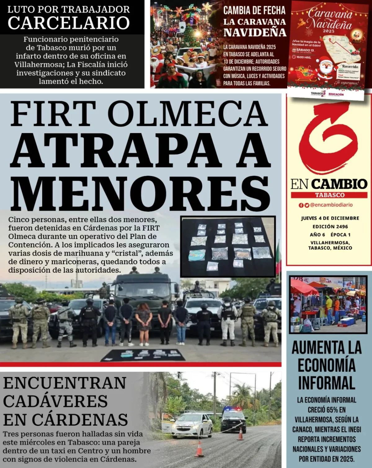 Portada de En Cambio - Tabasco (contraportada) del jueves, 4 de diciembre de 2025