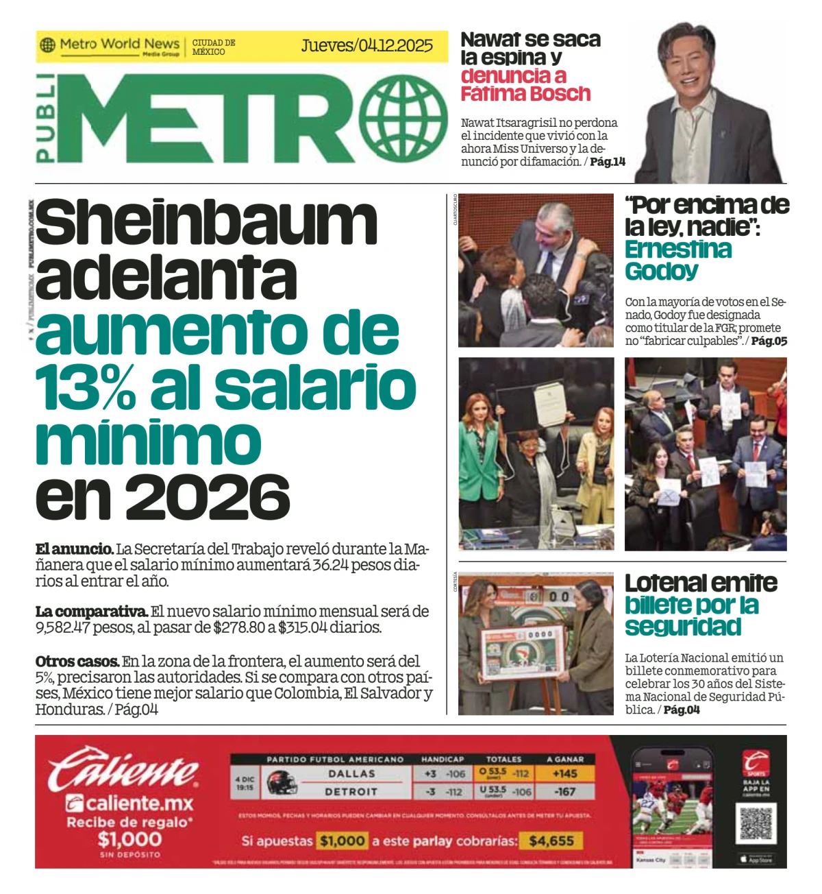 Portada de Publimetro Nacional del jueves, 4 de diciembre de 2025