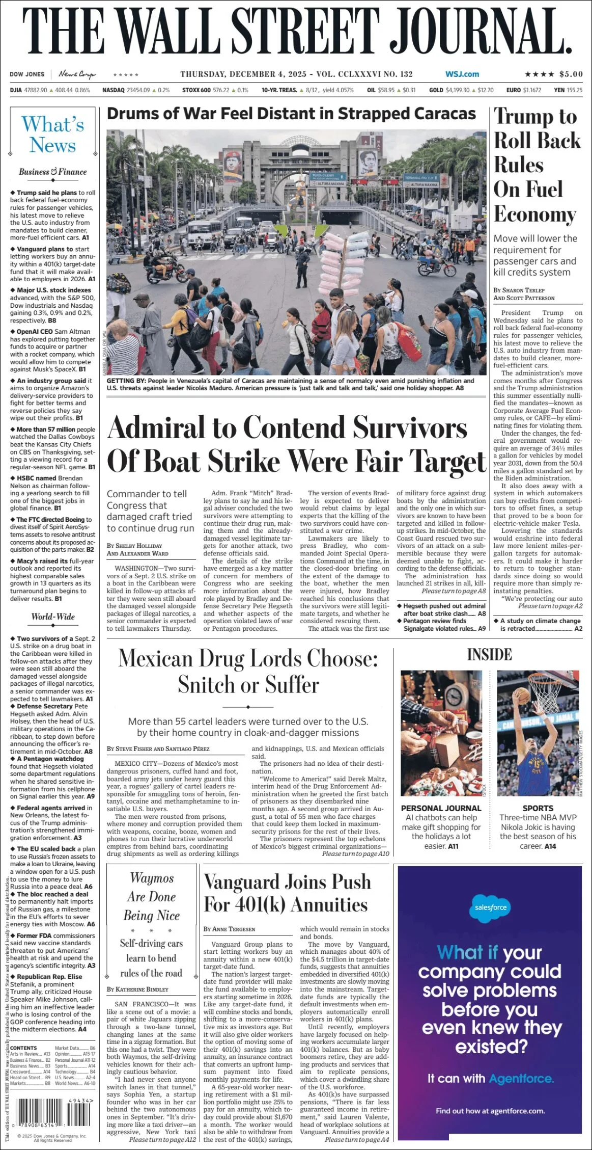 Portada de The Wall Street Journal del jueves, 4 de diciembre de 2025