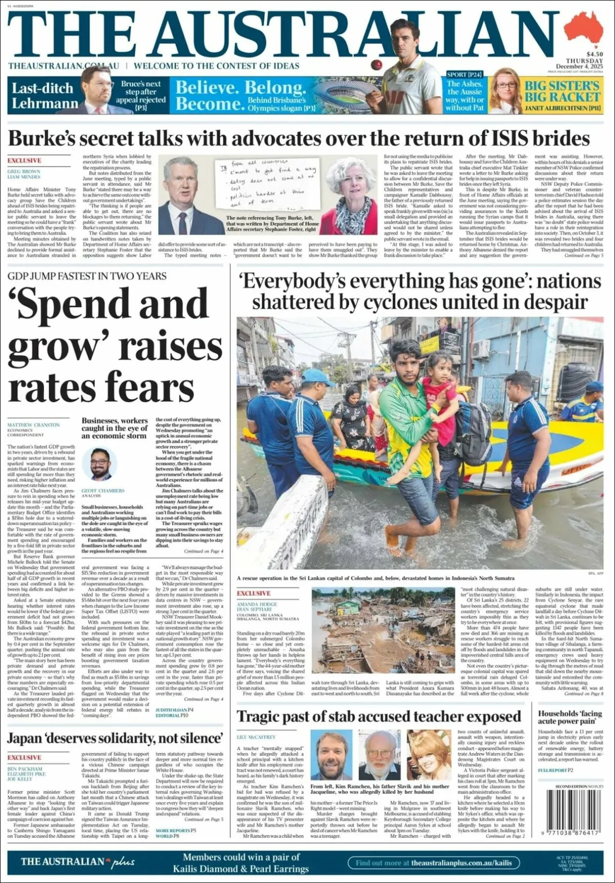 Portada de The Australian del jueves, 4 de diciembre de 2025