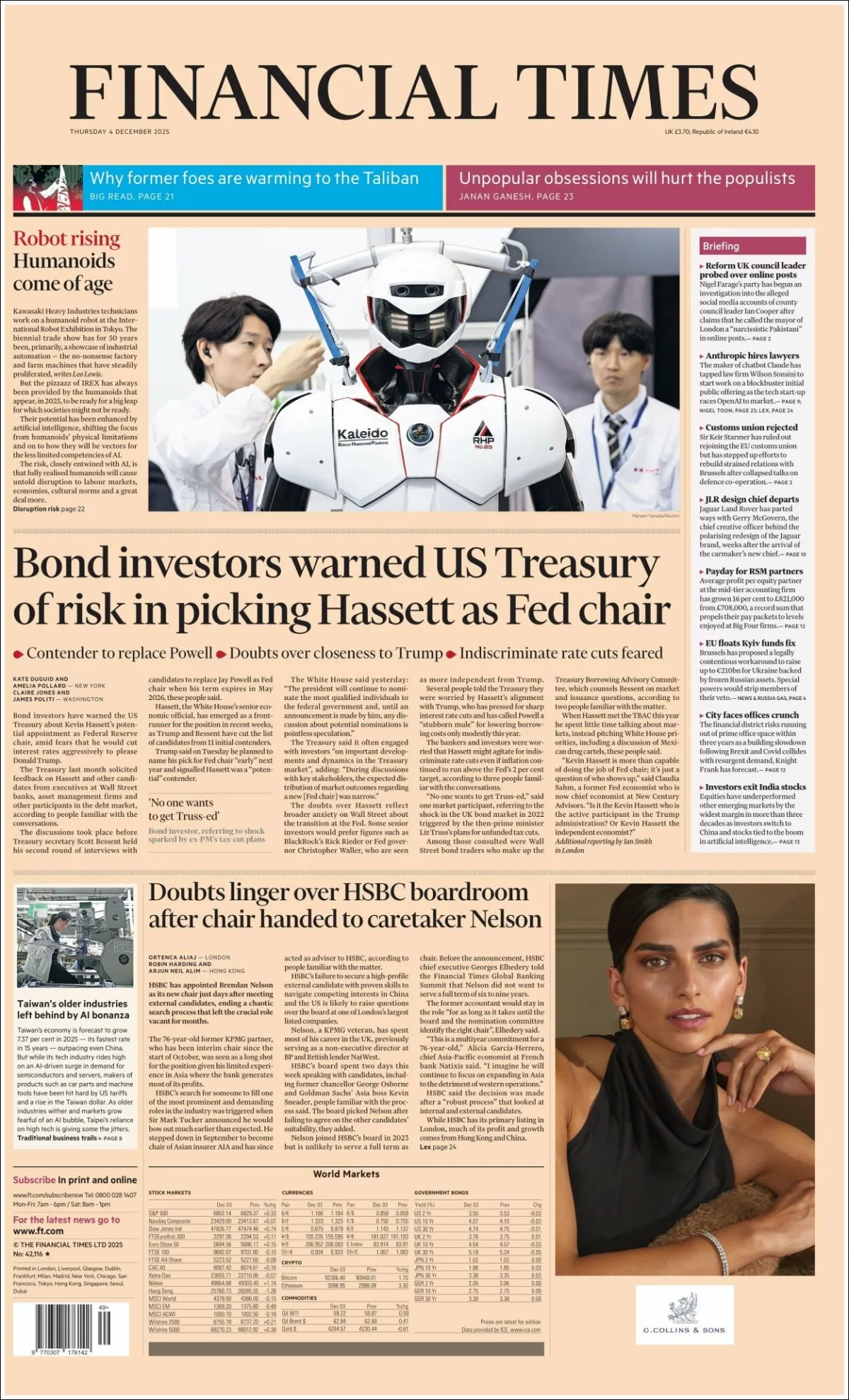 Portada de Financial Times del jueves, 4 de diciembre de 2025