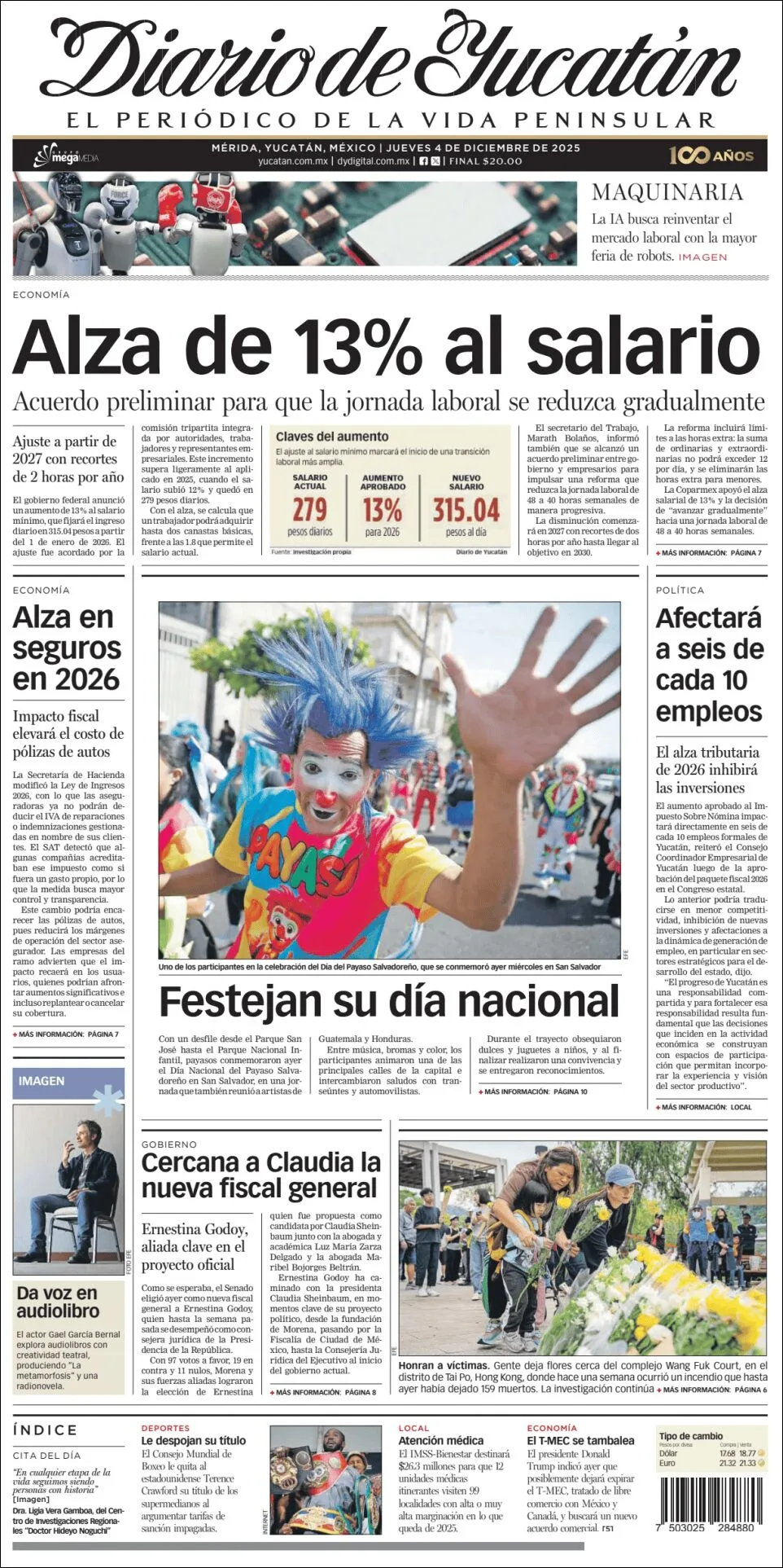 Portada de Diario de Yucatán del jueves, 4 de diciembre de 2025