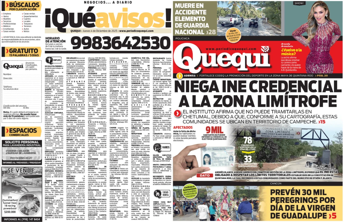 Portada de Quequi (contraportada) del jueves, 4 de diciembre de 2025