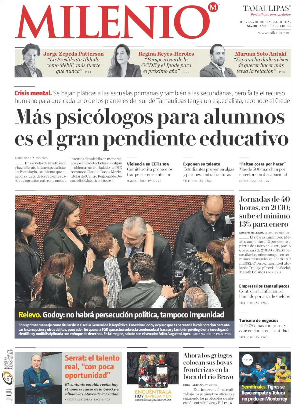 Portada de Milenio Tamaulipas del jueves, 4 de diciembre de 2025