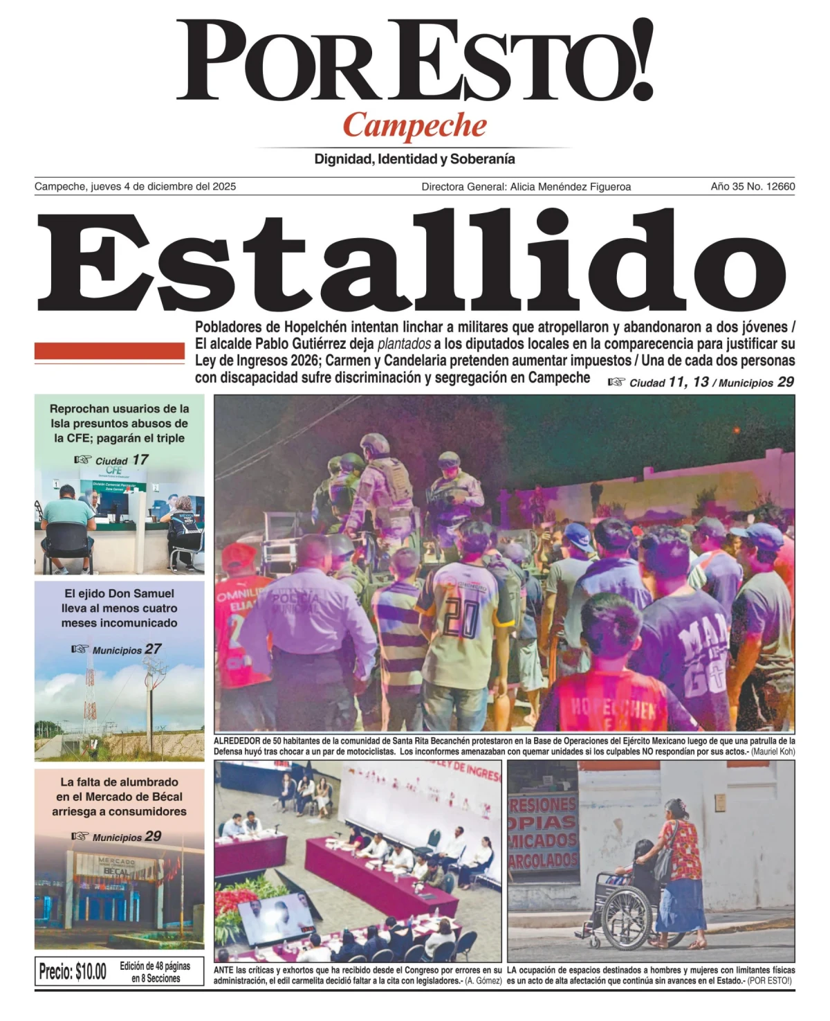 Portada de Por Esto (campeche) del jueves, 4 de diciembre de 2025