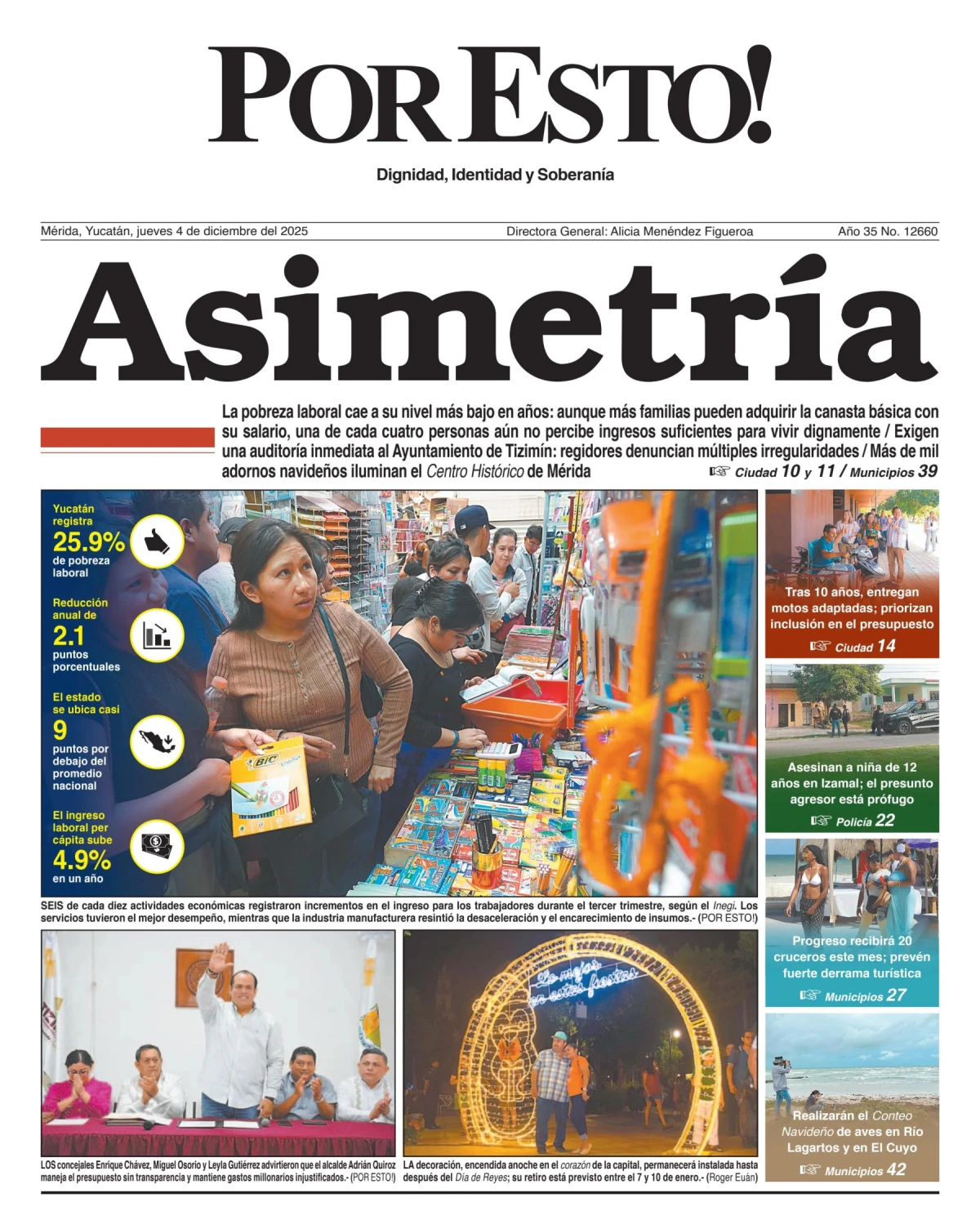 Portada de Por Esto (merida, Yucatan) del jueves, 4 de diciembre de 2025