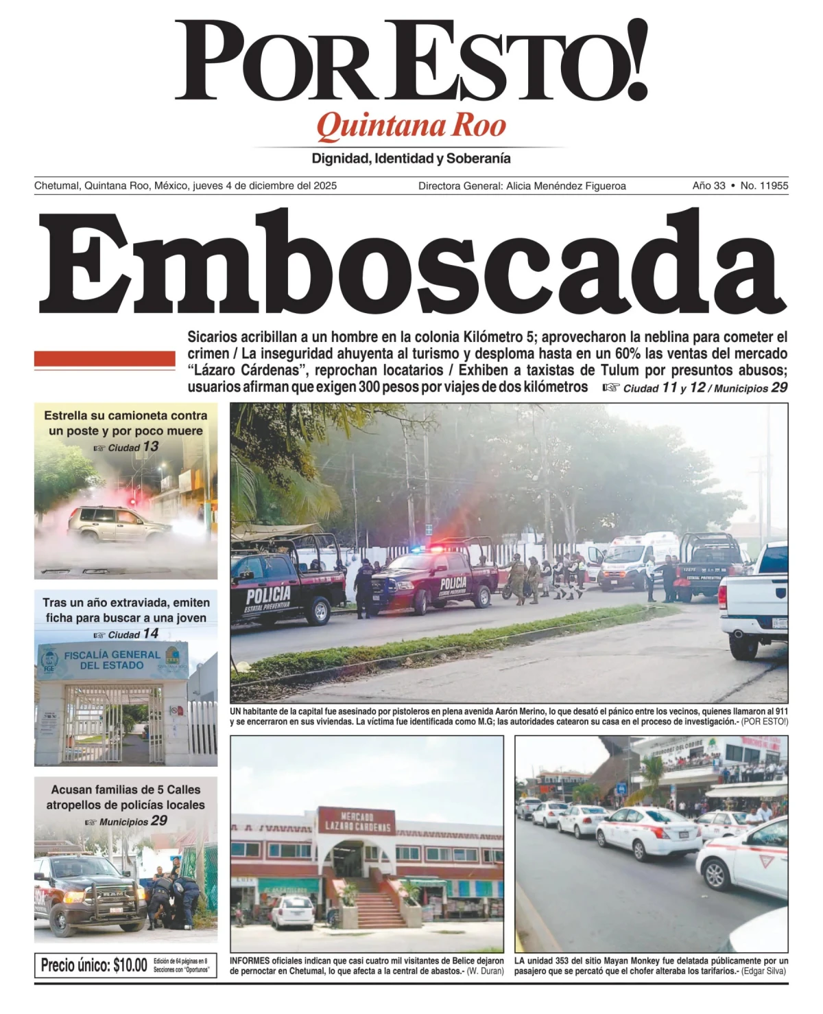 Portada de Por Esto (quintana Roo Chetumal) del jueves, 4 de diciembre de 2025