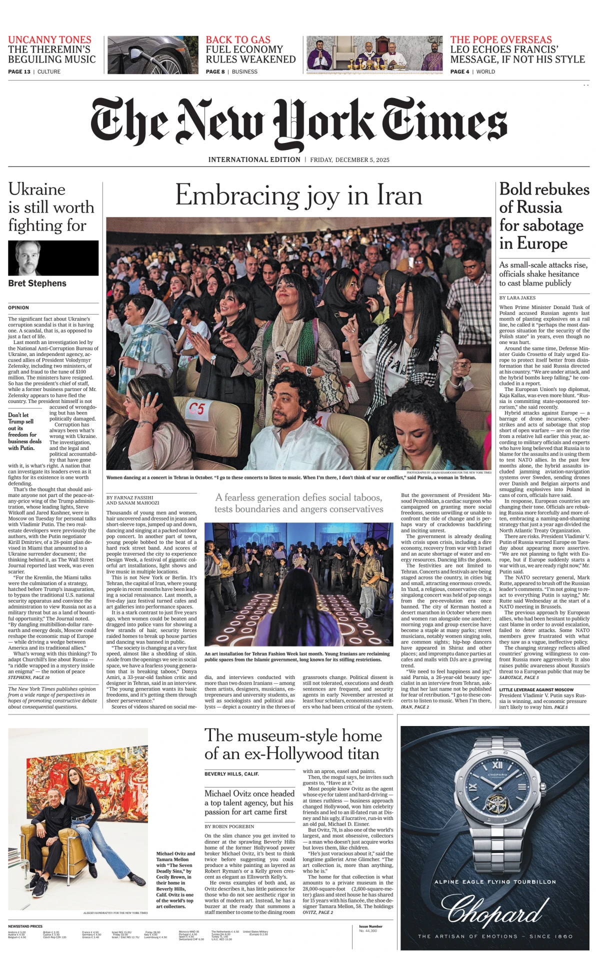 Portada de The New York Times (international) del viernes, 5 de diciembre de 2025