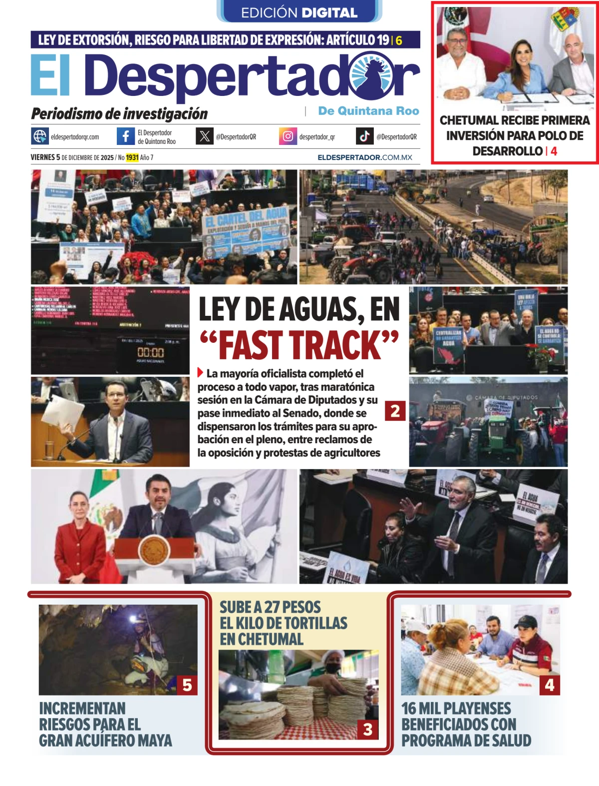 Portada de El Despertador de Quintana Roo del viernes, 5 de diciembre de 2025