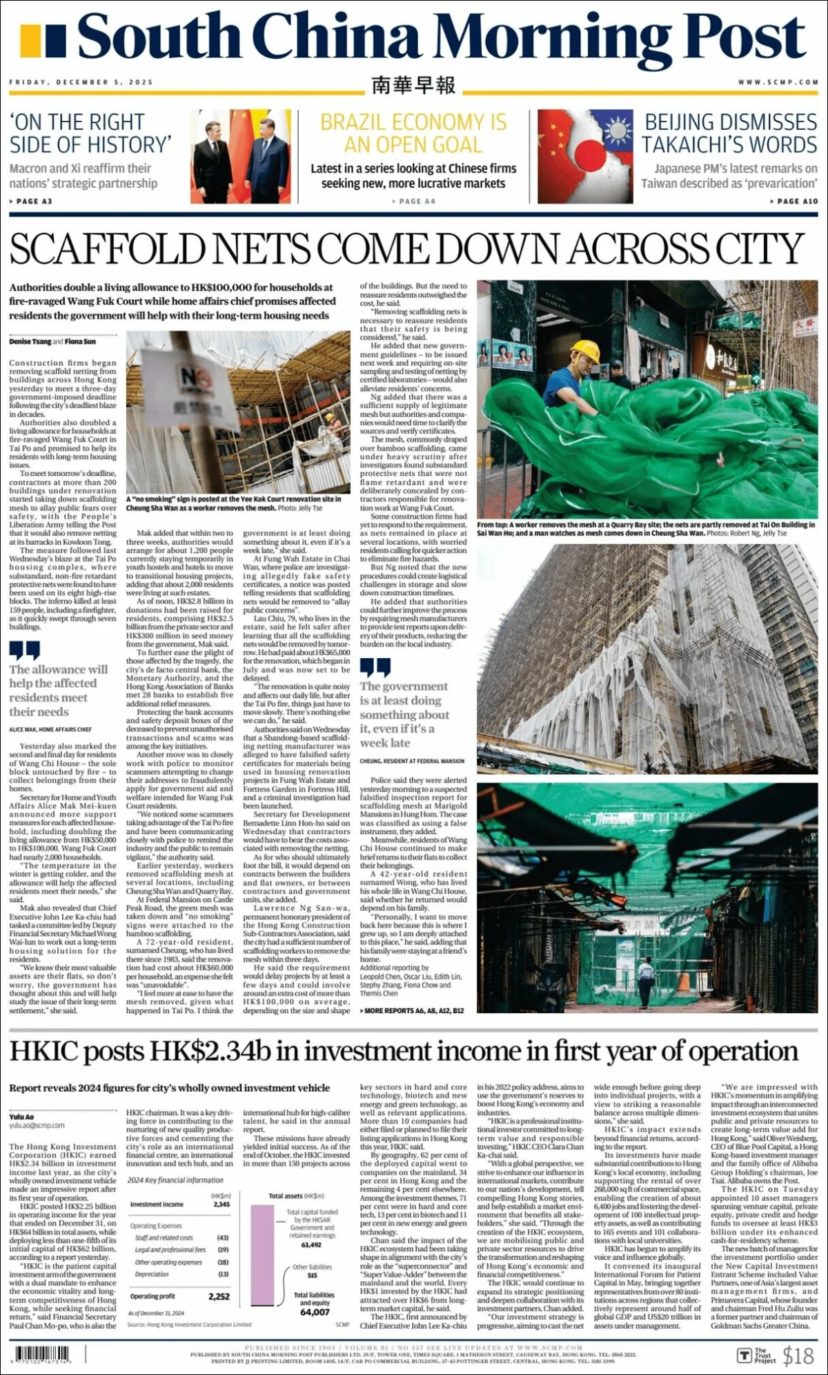 Portada de South China Morning Post