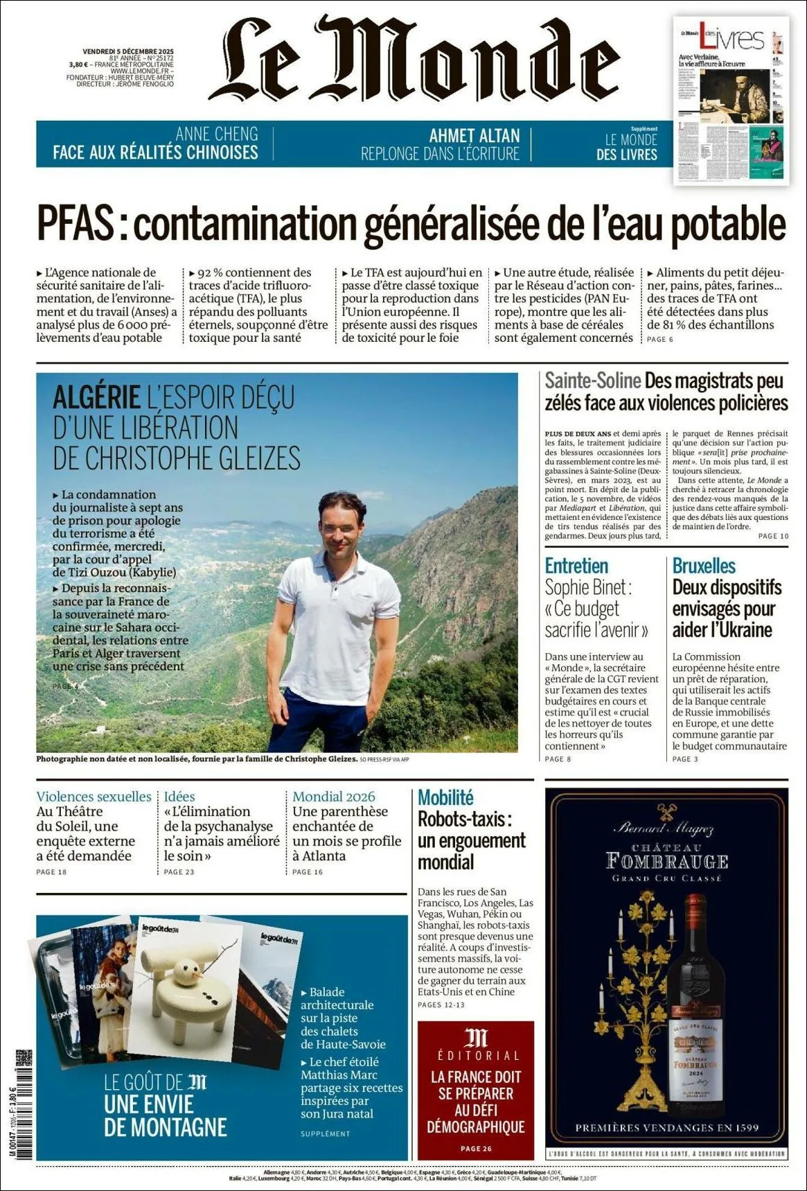 Portada de Le Monde del viernes, 5 de diciembre de 2025