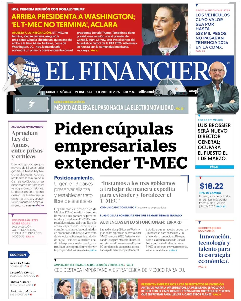 Portada de El Financiero del viernes, 5 de diciembre de 2025