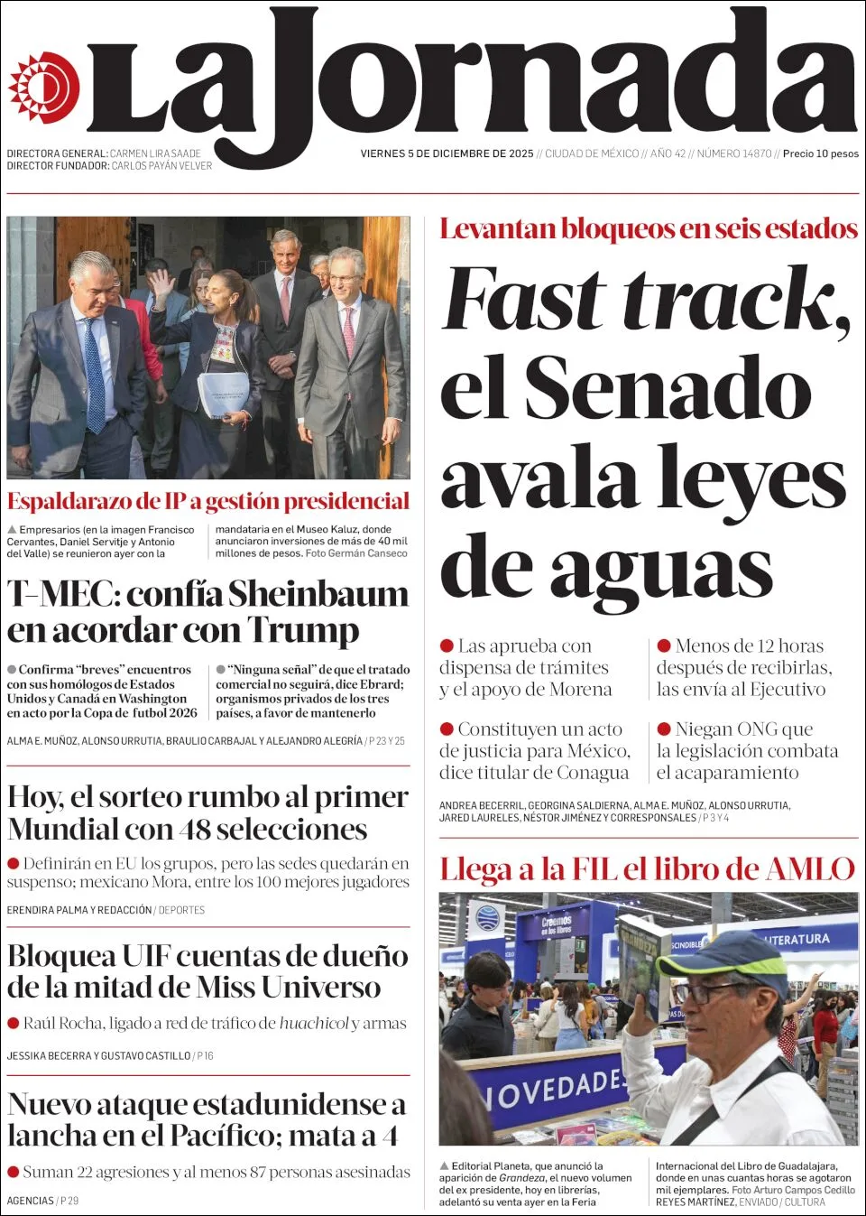 Portada de La Jornada del viernes, 5 de diciembre de 2025
